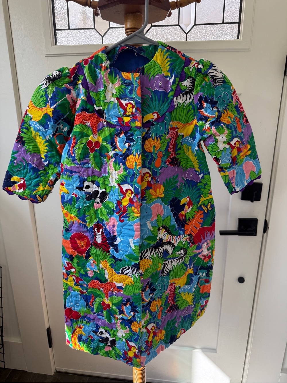 Vintage 1980’s-Handmade- Kid’s Colorful Jungle Animal Quilted Coat